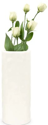 Tall Dimpled Cylindrical White Ceramic Vase - PerenniaLeigh